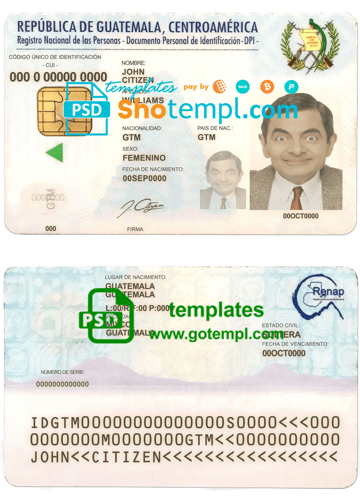 Guatemala ID template in PSD format, fully editable | Oxtempl- we make ...